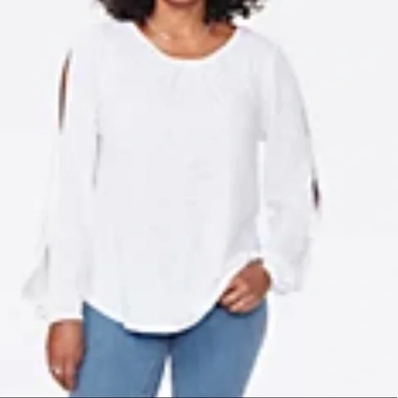 NYDJ Large White Split-Sleeve Tee - Picture 9 of 9